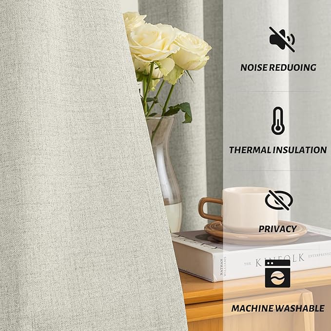 Yakamok Cream Linen Textured Curtains 63 Inches Long - Image 5