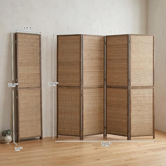 HOMCOM Room Divider, 6 FT Tall Folding Privacy Screen, 4-Panel Boho Brown | - Image 7
