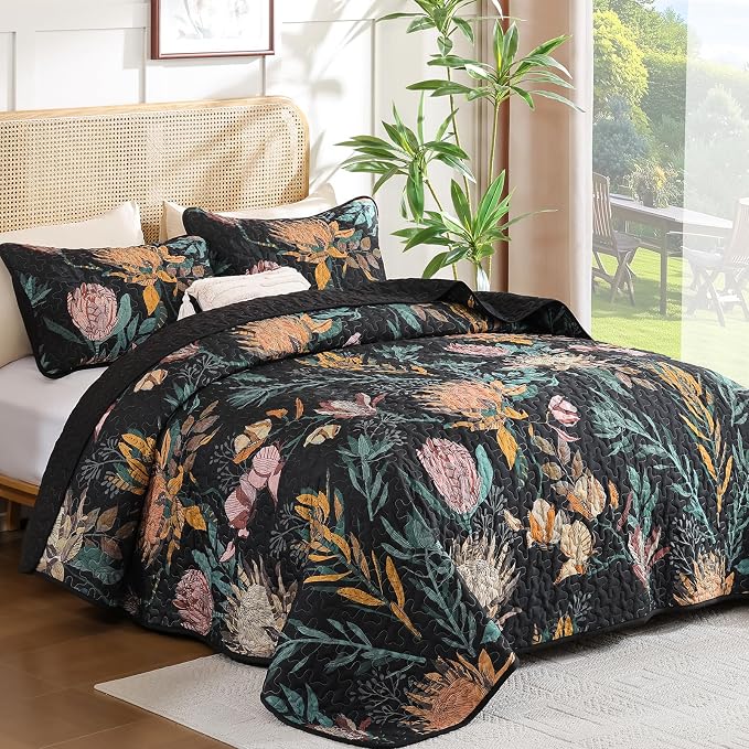 Dintszyayue Quilt King Size Black, Soft Microfiber Lightweight Farmhouse Bed - Image 2