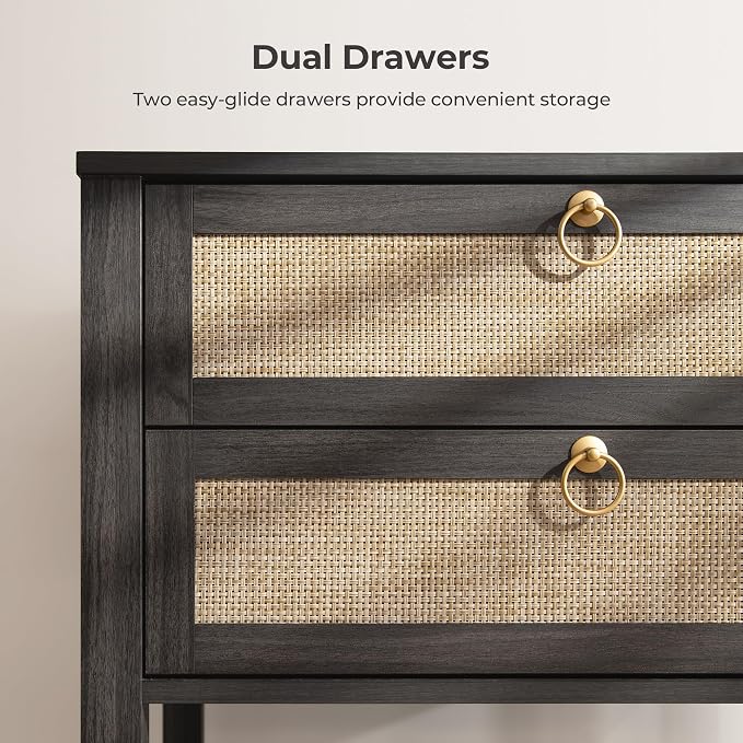 SICOTAS Rattan Nightstand Set of 2, Wide Boho Bedside Table - Image 4