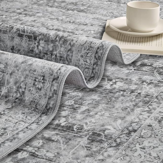 Latte&Fog 5x7 Grey Rugs for Living Room, Vintage Washable Bedroom Area Rug | - Image 8