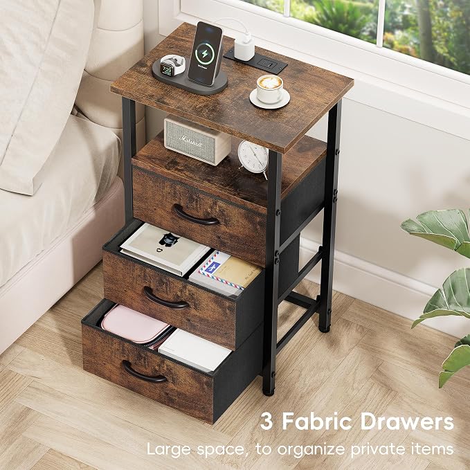 Nightstand Set of 2 with Charging Station, Bedside Table with USB Ports & Outlet - Image 8