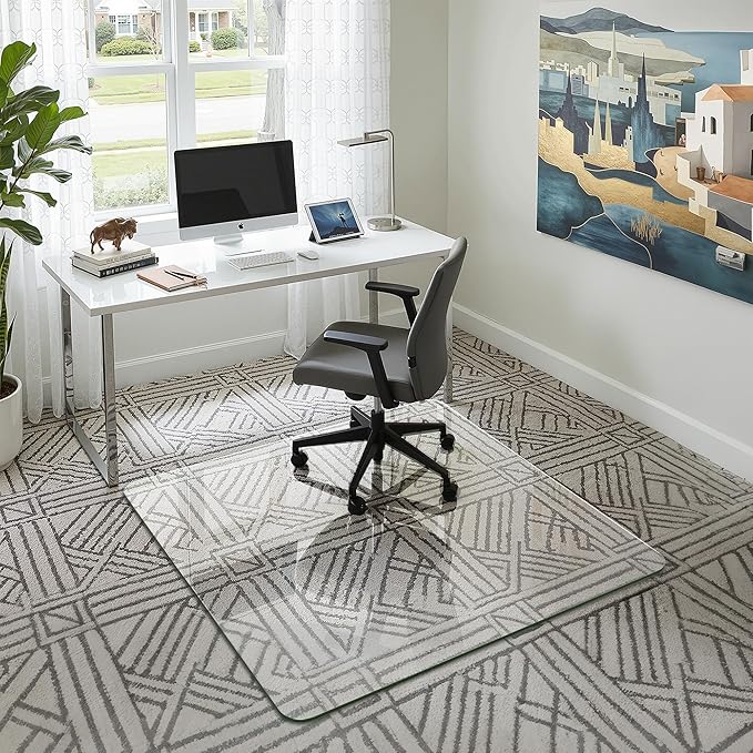 45"x45" Tempered Glass Office Chair Mat for Carpet & Hardwood Floor, 1/5" Thick Clear Floor Protector Desk Chair Mat with Rounded and Polished Edges