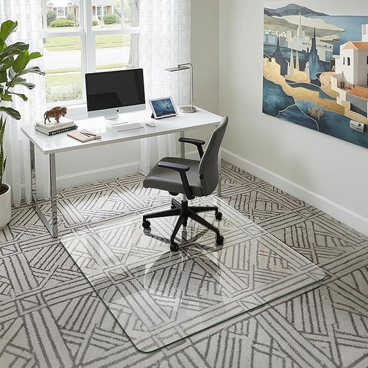 45"x45" Tempered Glass Office Chair Mat for Carpet & Hardwood Floor, 1/5" Thick Clear Floor Protector Desk Chair Mat with Rounded and Polished Edges