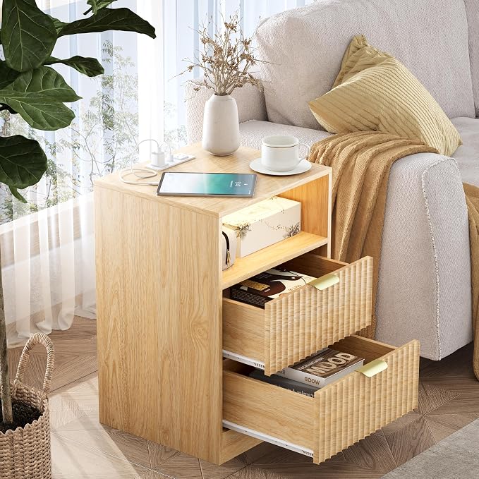 Fluted Nightstand Set of 2, LED Nightstand - Image 4