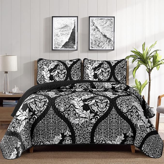 DJY Damask Quilt King Size, Boho Lightweight Bedding Set 3 Pcs, Soft by HOME