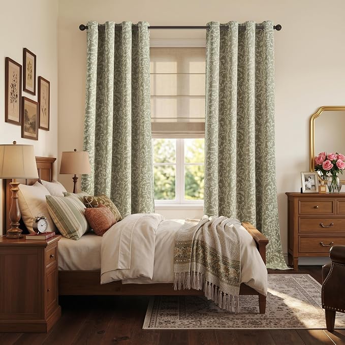 jinchan Sage Floral Blackout Curtians 96 Inch Vintage Grommet 2 Panels | Room - Image 6