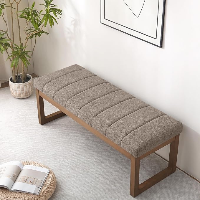 Zihanhome 52.7" Bedroom Bench for End of Bed, Modern Upholstered Teddy Fabric - Image 7