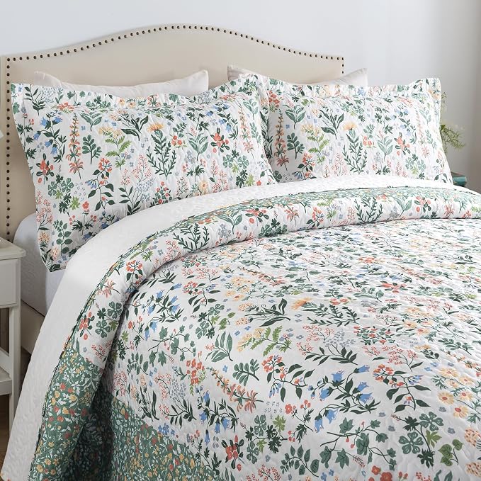 3-Piece Floral Quilt Super King Quilt Bedding Set, Ultra Soft & Fade Resistant - Image 3