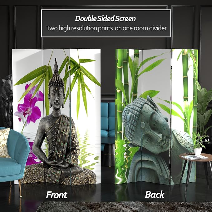 Red Lantern 6 ft. Tall Double Sided Serenity Buddha Room Divider 3 Panel - Image 2