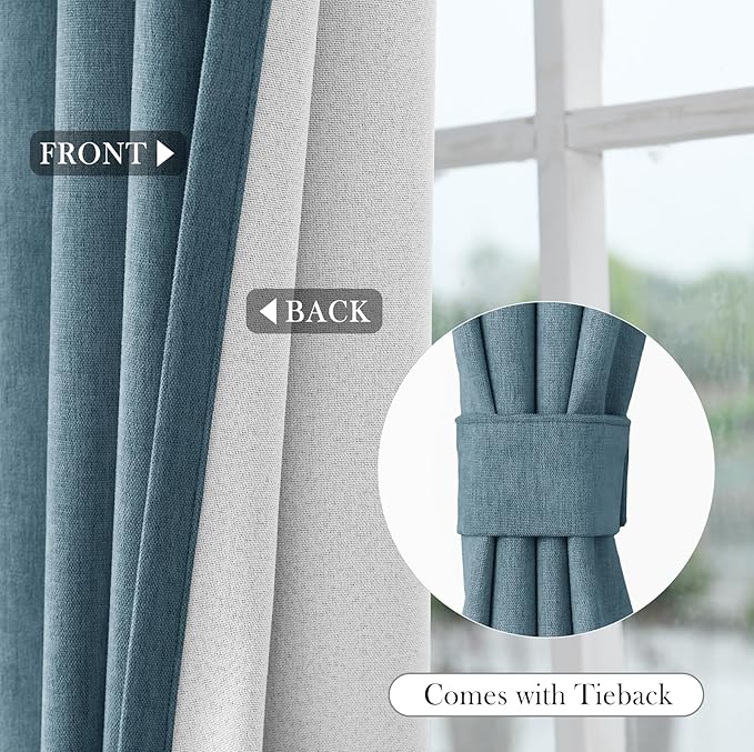 Macochico Thermal Blackout Chenille Curtains 100% Blackout Window Draperies for Living Room Bedroom Auditorium Banquet Hotel Teal Blue Curtains with Tieback Classic Home Decor 72" Wx102 L 1 Panel