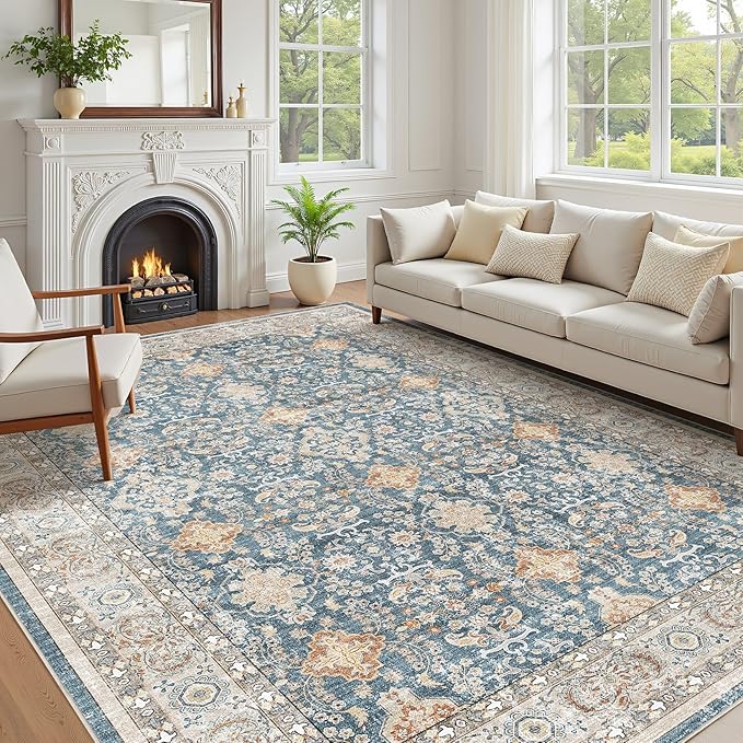cotiled 10x14 Area Rug for Living Room, Traditional, Dark Blue | Soft by COTILED