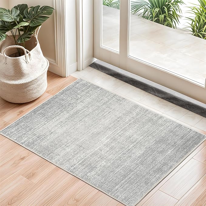 2x3 Rug Non Slip, Small Washable Entryway Rug Indoor Doormat Grey | Soft Low by Valenrug