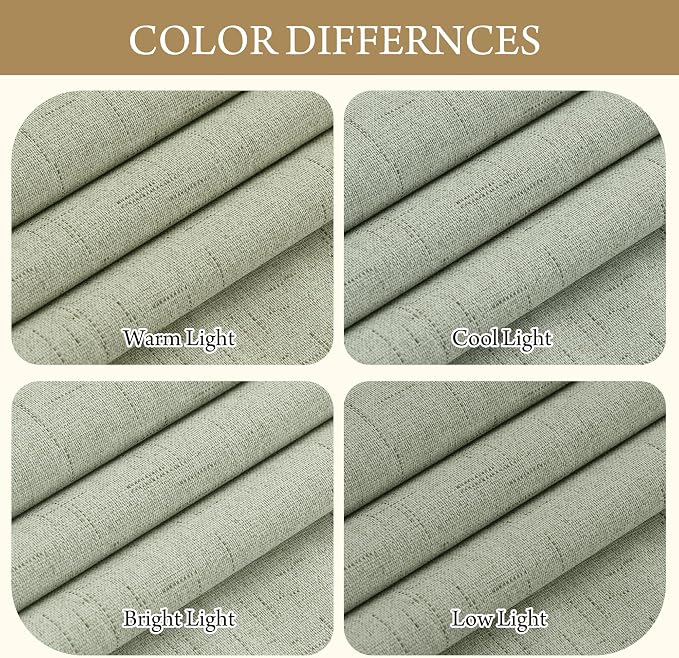 RYB HOME 100% Blackout Sage Green Linen Curtains, Extra Long Light & Heat - Image 5