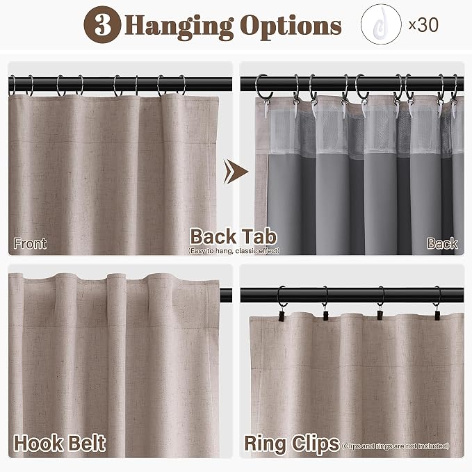 Taupe 100% Blackout Linen Look Curtains - Image 2