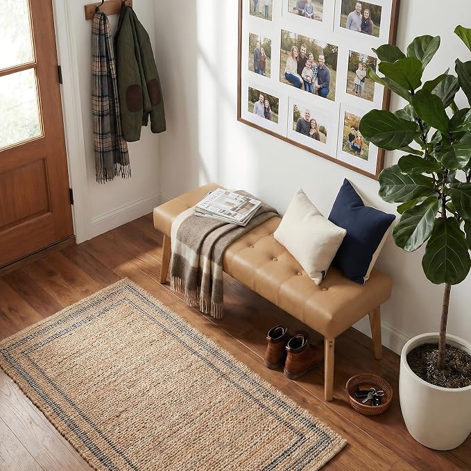 DUOMAY Brown PU Upholstered Entryway Bench Window Bench | 45.5 End of Bed Bench - Image 9
