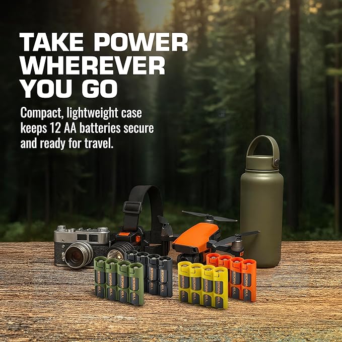 AA Battery Storage Caddy by Storacell (2 Pack), Military Green, Holds 4 Batteries (Not included)