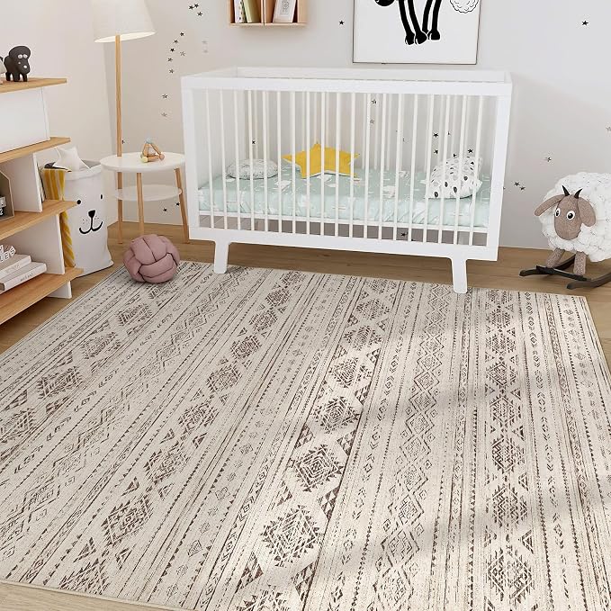 Nakagishi Boho 7x9 Area Rug Living Room Rugs Machine Washable Dark Brown | Soft - Image 8