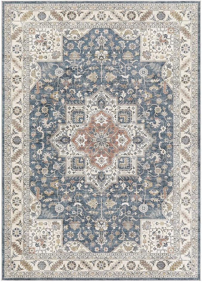 cotiled 5x7 Area Rug for Living Room, Traditional, Vintage Blue | Soft - Image 10