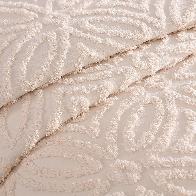 Beatrice Home Fashions Wedding Ring Queen Cotton Chenille Bedspread, Blush | - Image 4