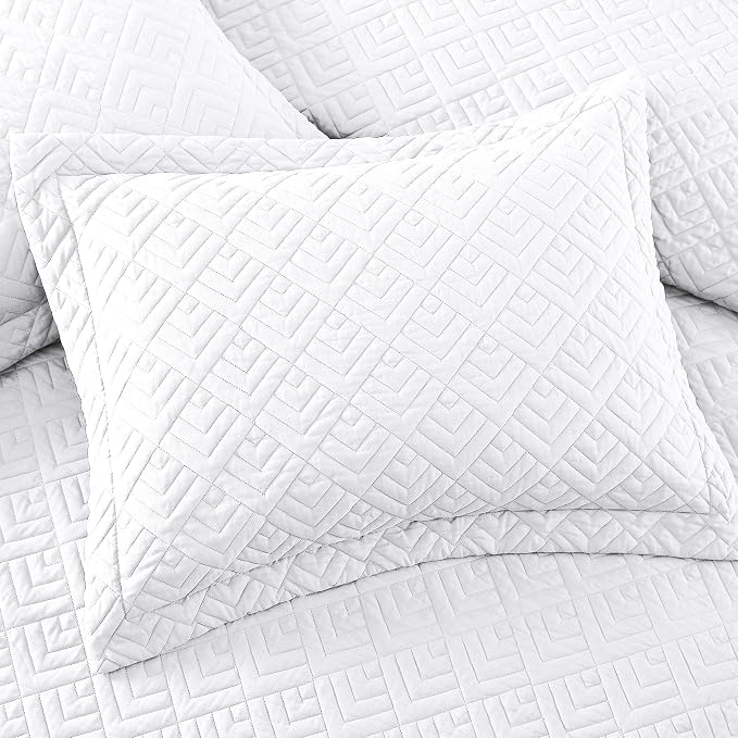 EXQ Home Quilt Set Queen Size Summer Squares Pattern White Bedspread | Bedding - Image 4
