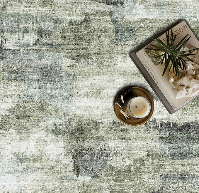 6x9 Area Rug, Ultra-Soft Washable Rug for Living Room, Dinner Room, Bedroom, Non-Slip Modern Abstract Rug, Indoor Carpet Large Area Rug, Green