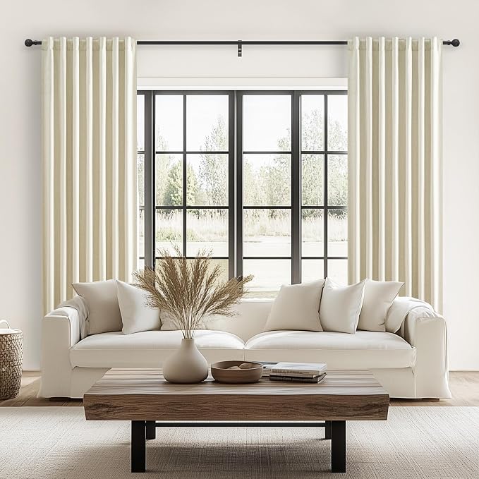 Warm Cream Thick Linen Black Out Curtains 100 Inch Long - Image 6