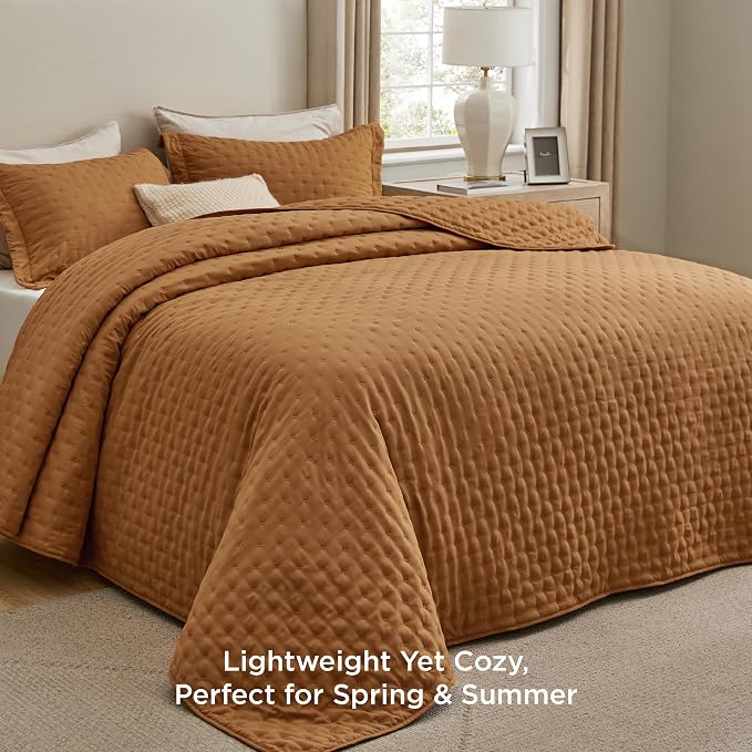 Bedsure King Size Quilt Bedspread, Thin Comforter, Honey Caramel Coverlet | - Image 2