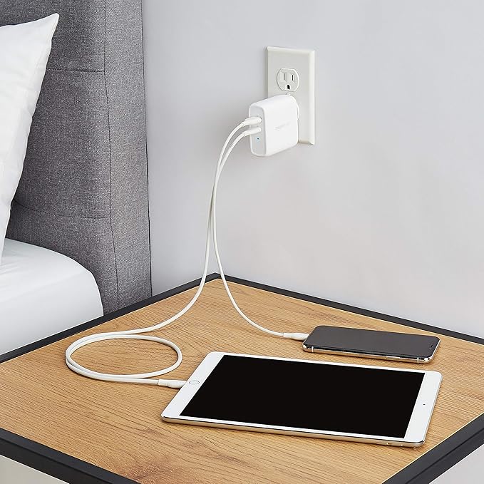 Amazon Basics 68W Two-Port GaN Wall Charger with 1 USB-C (60W) & 1 USB-A Ports (18W) with PD for Laptops, Tablets & Phones (iPhone 16/15/14/13/12/11/X, iPad, MacPro, Samsung, and more), Non-PPS, White