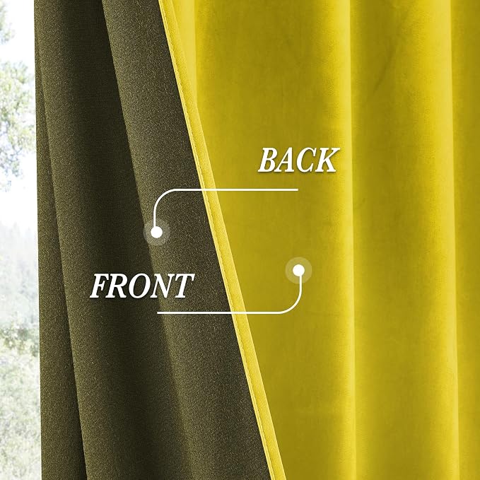 RYB HOME Chartreuse Yellow Velvet Curtains 84 inches Bedroom Living Room | - Image 3
