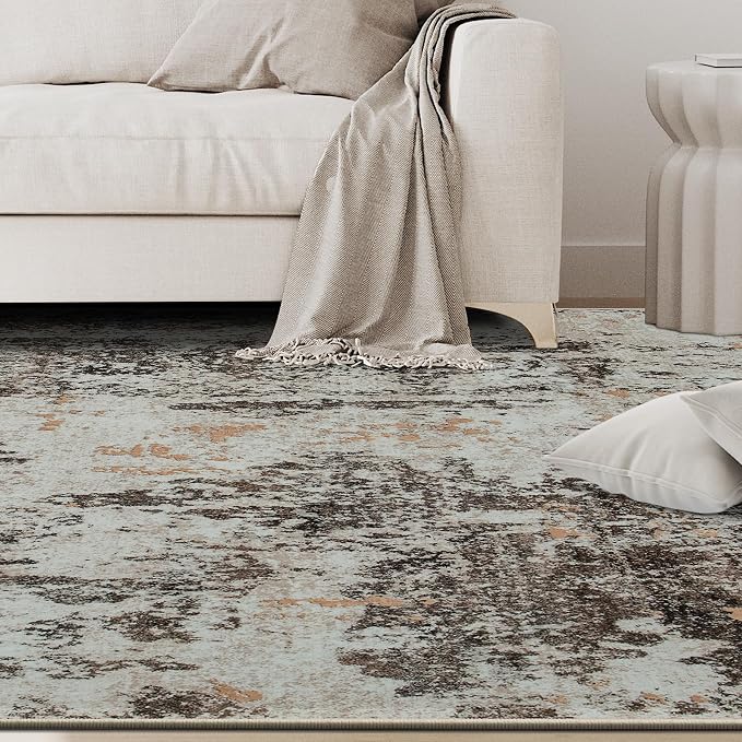 4x6 Area Rugs for Living Room Washable Bedroom Dining Room Brown Beige | Modern - Image 9