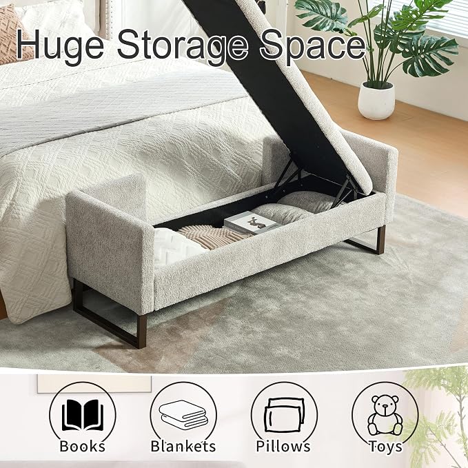 Chifee & Vingol 64" W Storage Benches End of Bed Bench, Light Gray - Image 4