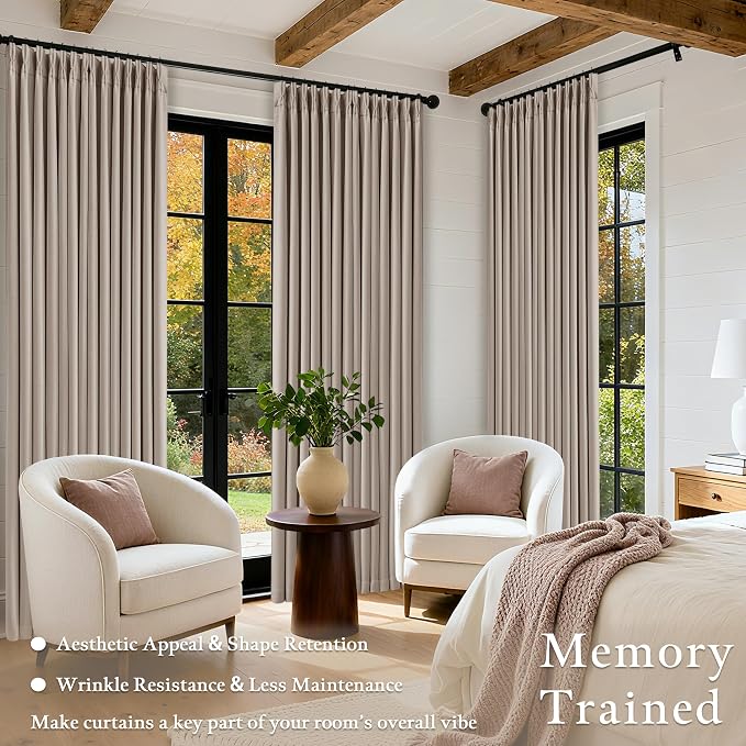 Burlywood Birch Pleated Linen Blackout Curtains 112 Inches Long | Pinch Pleat - Image 9