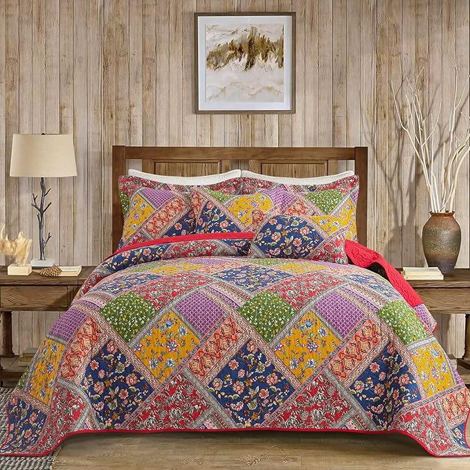 VAPUTAR 100% Cotton Face Quilt Queen Size Set, Quilted Bedspread Coverlet | 3 by VAPUTAR