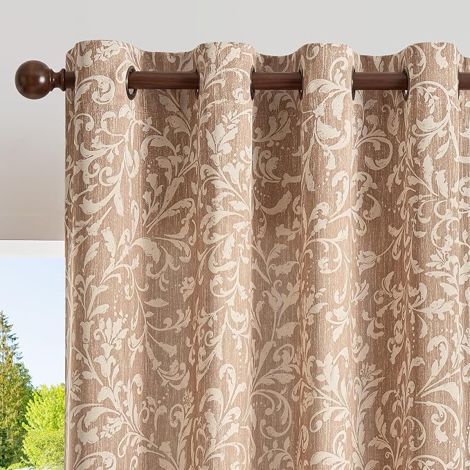 jinchan Taupe Floral Blackout Curtians 72 Inch Vintage Grommet 2 Panels | Room by JINCHAN