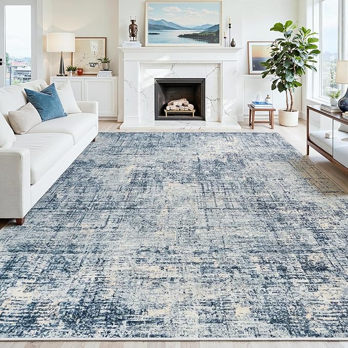 6x9 Washable Area Rug for Living Room Bedroom: Non-Slip Modern Blue Gold | by Oriannal