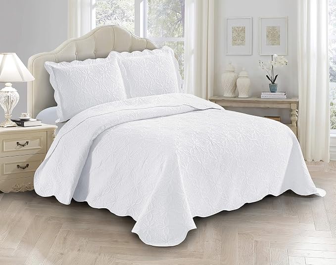 Fancy Linen 3pc Embossed Coverlet Bedspread Set Oversized Bed Cover Solid by Fancy+Linen