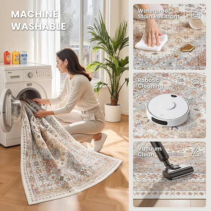 zesthome Washable Runner Rug 2.5x16 - Stain Resistant Entryway Rug,Ultra-Thin Kitchen Rugs, Anti Slip Backing Runner Rugs for Entrance Laundry Room Indoor Hallway (Orange,2.5'x16')