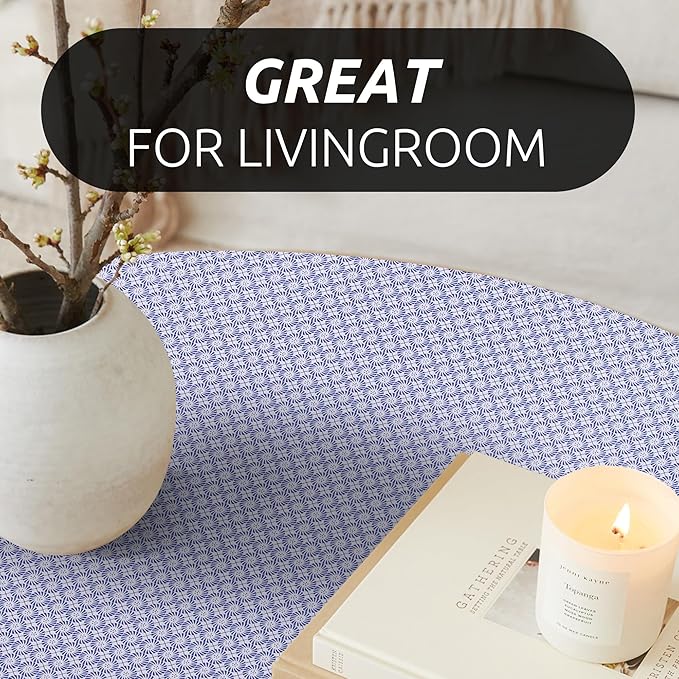 RAY STAR 18X96 Inch Shelf Liner for Kitchen Cabinets, Non-Adhesive Cabinet Liner Washable, PVC Drawer Liner for Dresser Non-Slip Bathroom (Blue Circle)(3 Roll)