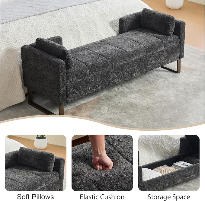 Chifee & Vingol 64" W Storage Benches End of Bed Bench - Image 3