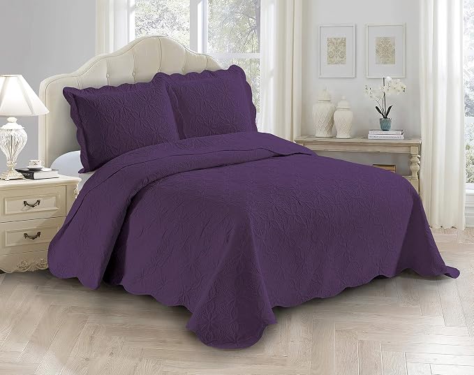 Fancy Linen 3pc Embossed Coverlet Bedspread Set Oversized Bed Cover Solid by Fancy+Linen