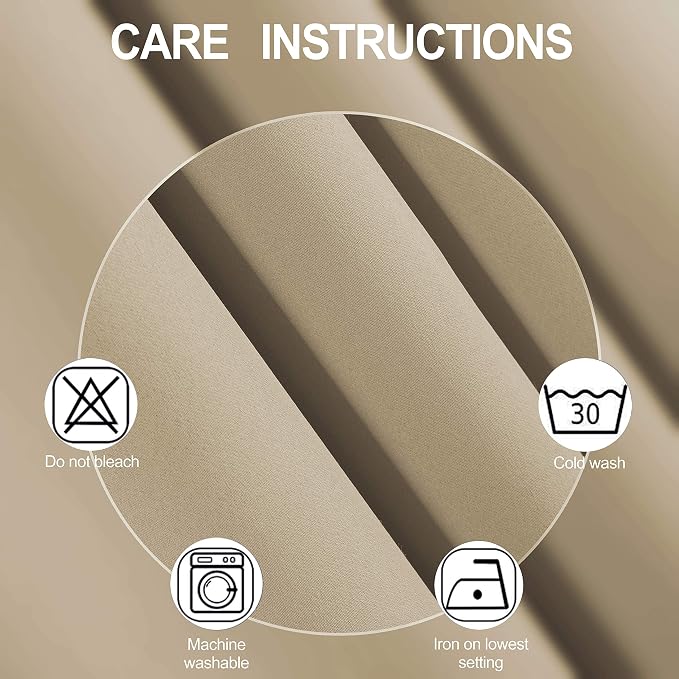 Beige Thermal Blackout Curtains/52 x 63 Inch/Set of 2 Panels Room Darkening - Image 4