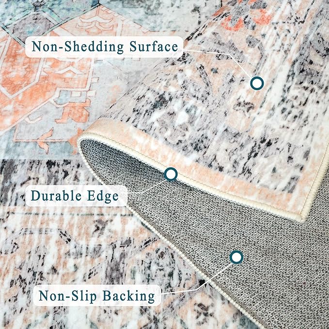 Runner Rug 2'x8' Vintage Washable Non-Slip Runners for Hallways Kitchen Entryway Laundry Room Floral Carpet Hallway Runner Orange