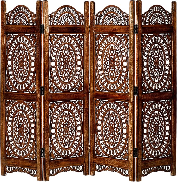 Lightnpro Wood Heart Design Handmade Hinged Foldable Partition 4 Panel Room by Lightnpro