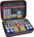 Battery Organizer Storage Holder, Batteries Storage Containers Box with Battery Tester Checker Fits for AA AAA 9V C D Lithium 3V LR44 CR2016 CR1632 CR2032 CR2025 (Case Not Includes Batteries)-Black