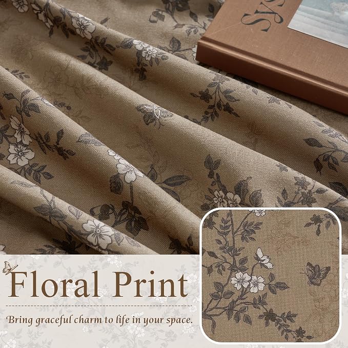 Floral 100% Blackout Linen Curtains 84 Inches - Image 3