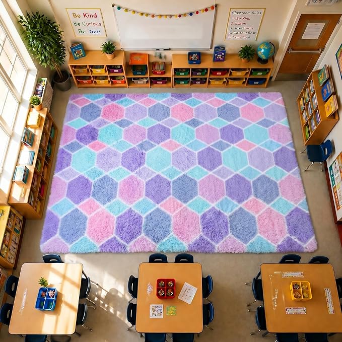 Checkered 8x10 Area Rugs for Living Room, Large Fluffy Purple Rainbow Colorful - Image 6
