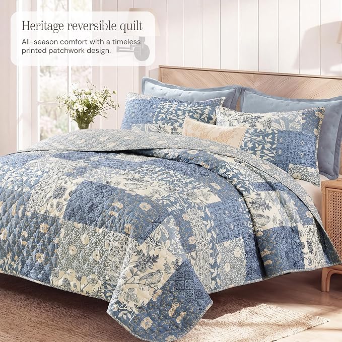 Twin/Twin XL Quilt Set-2 Pieces Soft Bedding Floral Patchwork Coverlet | All - Image 6