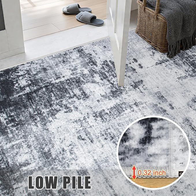 Round Area Rug Living Room: 8 ft Modern Washable Carpet Dark | - Image 7