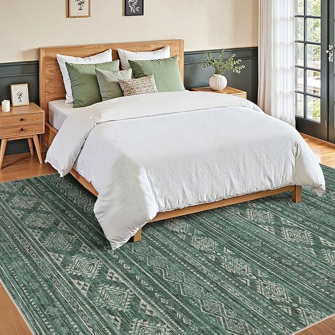 Nakagishi Boho 5x7 Area Rug Living Room Rugs Machine Washable Green | Soft - Image 5